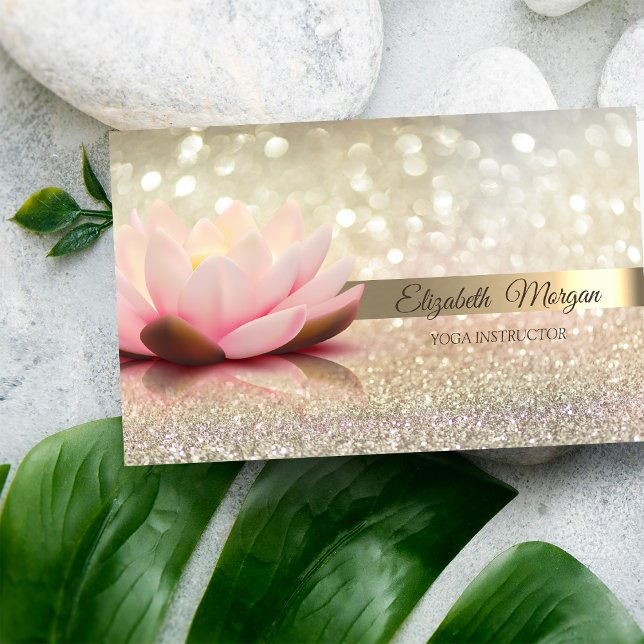 Elegant Bokeh Guld Rand, Lotus Yoga Visitkort (Skapare uppladdad)