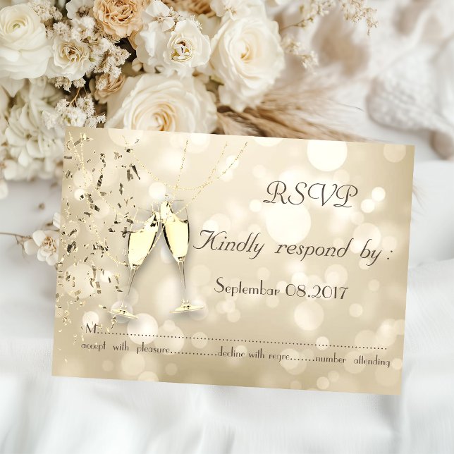 Elegant Bokeh, Konfettivinenglas RSVP-kort Inbjudningar (Skapare uppladdad)