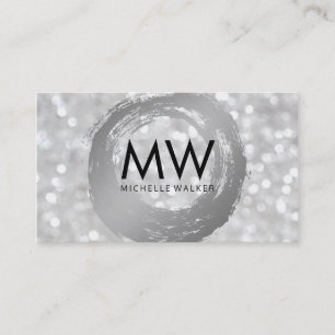 Elegant Bokeh Mongram Artistic Silver Brushed Visitkort