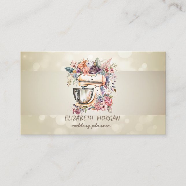 Elegant Bokeh, Randig, Blommig Mixer Visitkort (Framsida)