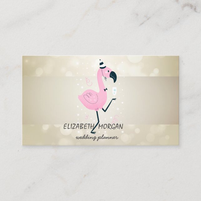Elegant Bokeh, Randig, Cool Rosa Flamingo Visitkort (Framsida)