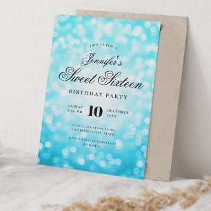 Elegant Bokeh Script Sweet 16 Party Turcos Inbjudningar