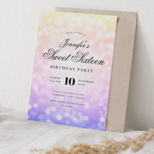 Elegant Bokeh Script Sweet 16 Rainbow Ombre Inbjudningar