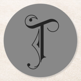 Elegant bokstav T monogram svart på grå Underlägg Papper Rund
