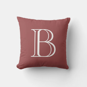 Elegant bokstavsmonogram initial röd & vit kudde