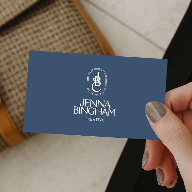 Elegant bokstavsmonogramlogotyp Blå/Elfenben Visitkort (Skapare uppladdad)