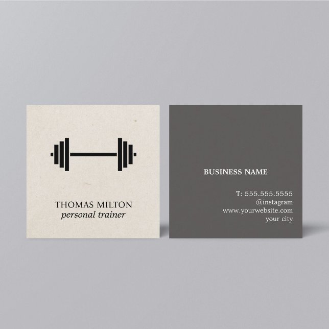 Elegant Bold Beige Papper Black Dumbbell Trainer Fyrkantigt Visitkort (Skapare uppladdad)