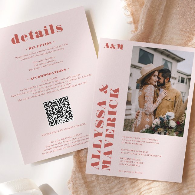 Elegant Bold boho beige terracotta-foto bröllop Inbjudningar (Skapare uppladdad)