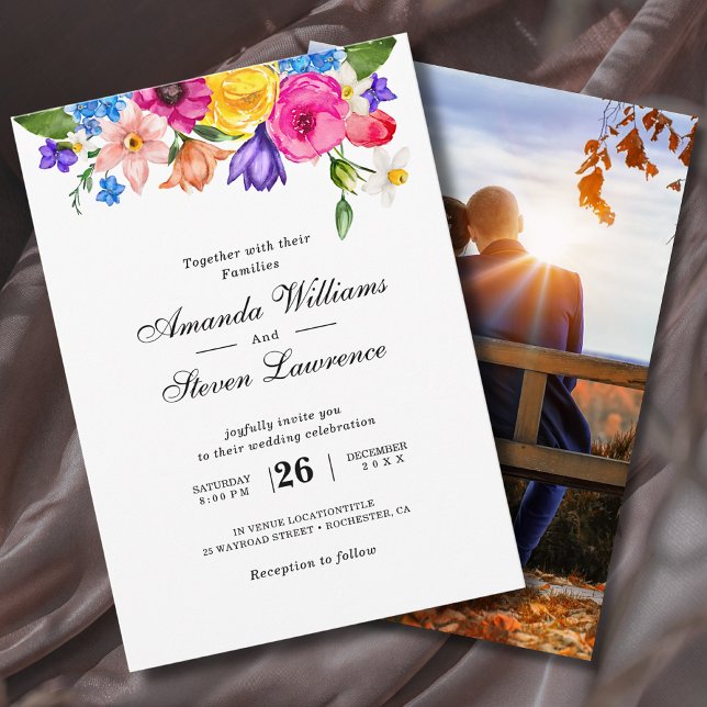 Elegant Bold Colorful Watercolor Floral wedding Inbjudningar (Skapare uppladdad)