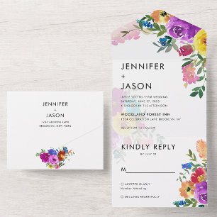 Elegant Bold Färg Ro och Peonies Bröllop Invit