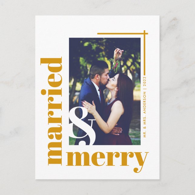 Elegant Bold Married and Merry Photo jul Vykort (Framsida)