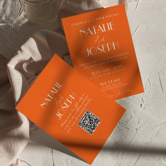 Elegant Bold Orange Stylish QR Code Wedding Inbjudningar