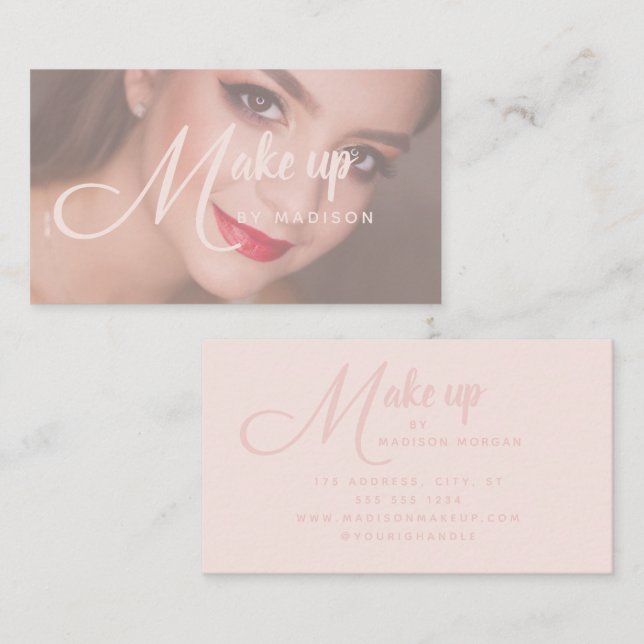 Elegant Bold Skrift Blush Rosa Foto Makeup Visitkort (Fram/baksida)