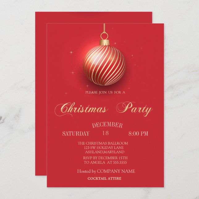 Elegant Boll Red-julfirman Party Inbjudningar (Fram/baksida)