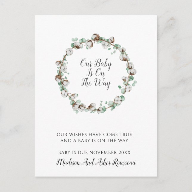 Elegant bomull grönska ram graviditet  meddelande vykort (Framsida)