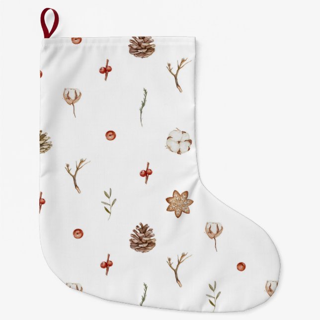 Elegant Bomull och Pinecone Julkrans Stor Julstrumpa (Framsidan)
