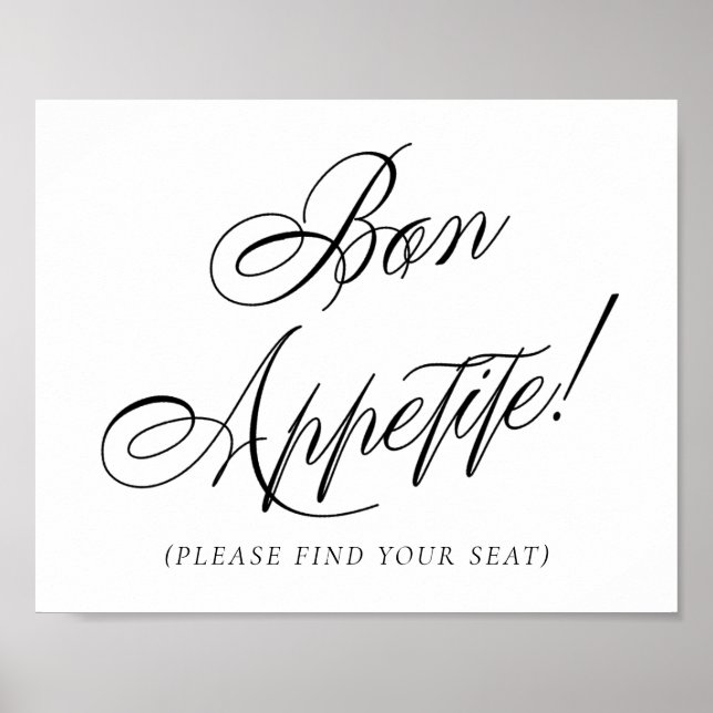 Elegant Bon Appetite Black Calligraphy | Säten Poster (Framsidan)