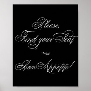 Elegant Bon Appetite Vit Kalligrafi Hitta plats Poster