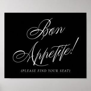 Elegant Bon Appetite Vit Kalligrafi Säten Poster