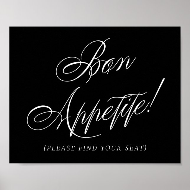 Elegant Bon Appetite Vit Kalligrafi | Säten Poster (Framsidan)