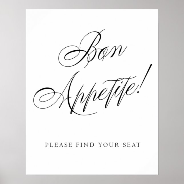 Elegant Bon-aptit, hitta ditt säte | Svart Poster (Framsidan)