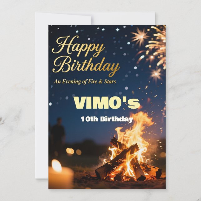 Elegant Bonfire Night Birthday Invitation (Framsida)