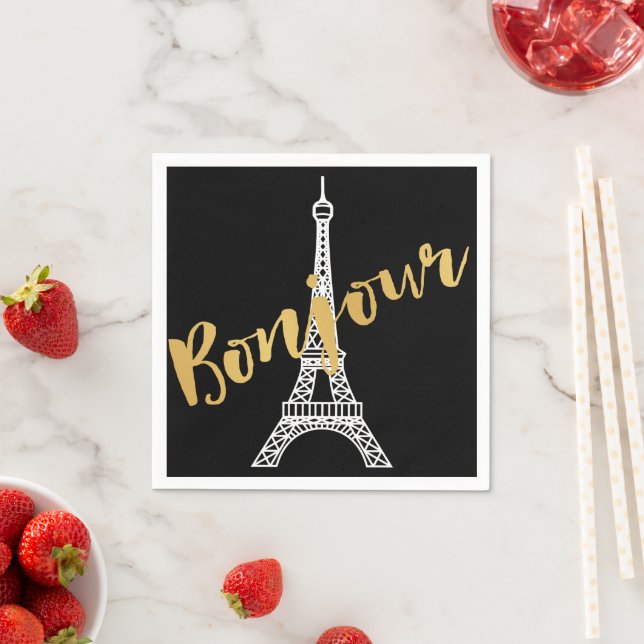 Elegant Bonjour Eiffel Torn Papper Pappersservett (Insitu)