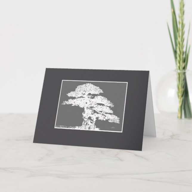 elegant Bonsai träd art grått och vit blank Kort (Framsida)