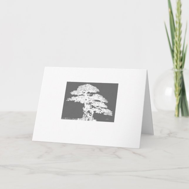 elegant Bonsai träd art grått och vit Kort (Framsida)