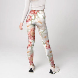 Elegant Bontanical of Big Camellia in Rosa Pastel Leggings