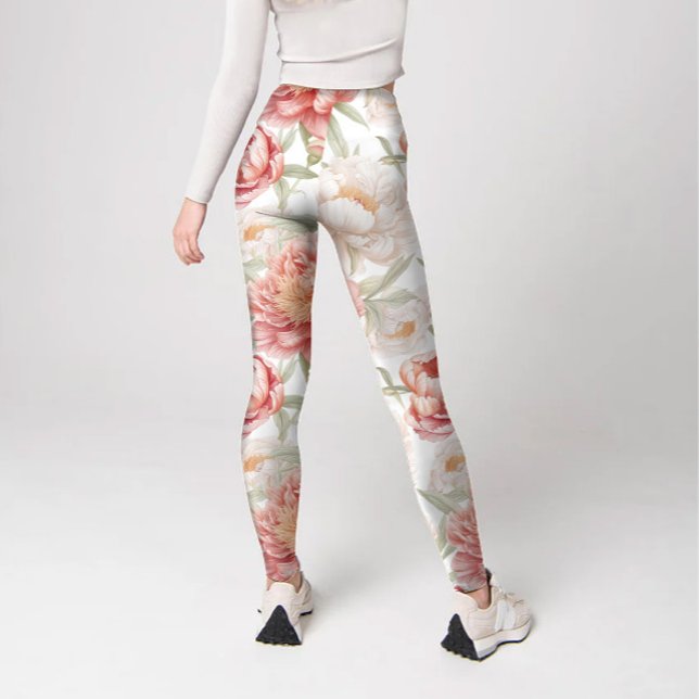 Elegant Bontanical of Big Camellia in Rosa Pastel Leggings (Elegant botanical big camellia in pink pastel color, printed leggings.)