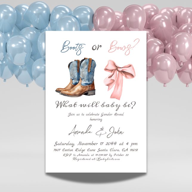 Elegant Boots eller Bows Blue Rosa Gender Reveal Inbjudningar (Skapare uppladdad)