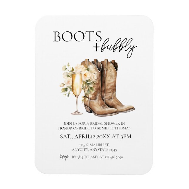 Elegant Boots och Bubbly Bröllopsfestinladning Magnet (Vertikal)