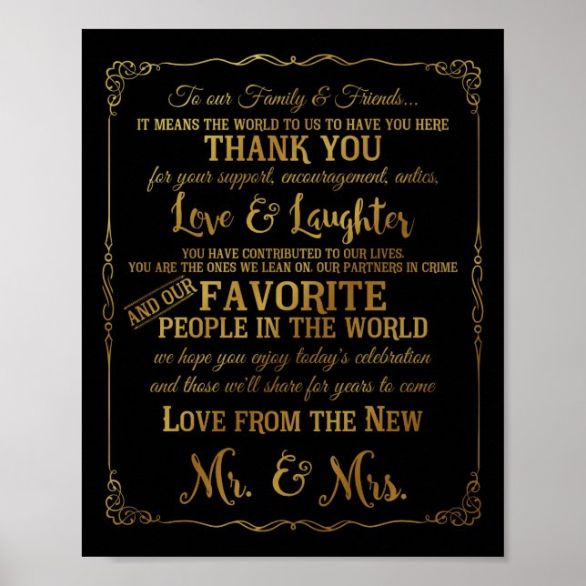 elegant bord bröllop tecknen guld poster (Framsidan)