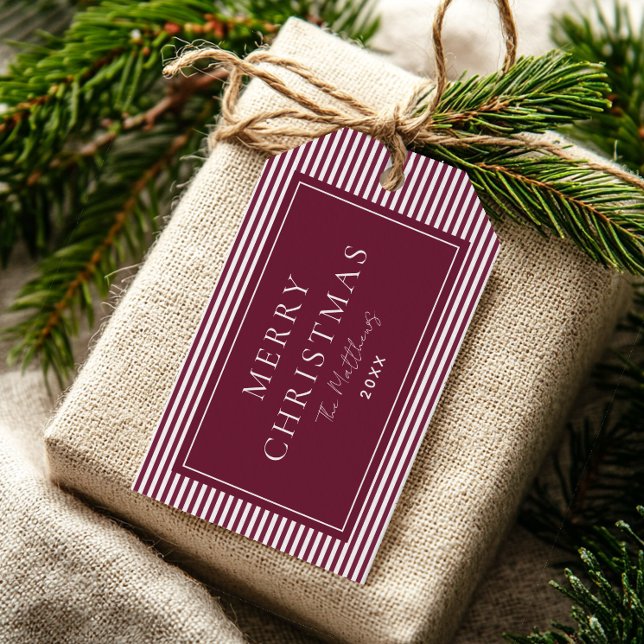 Elegant Bordeaux Burgundy Randig Presentetikett (Skapare uppladdad)