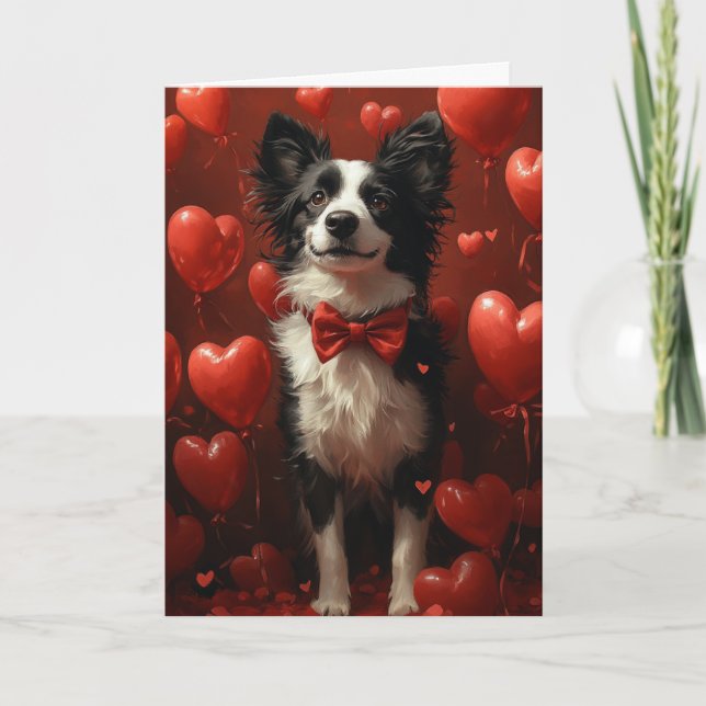 Elegant Border Collie Alla hjärtans dag-hjärtan Kort (Framsida)