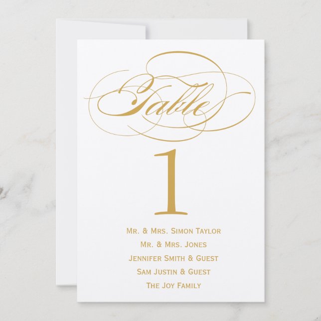 Elegant Bordnummer med Gäster - Guld Inbjudningar (Framsida)