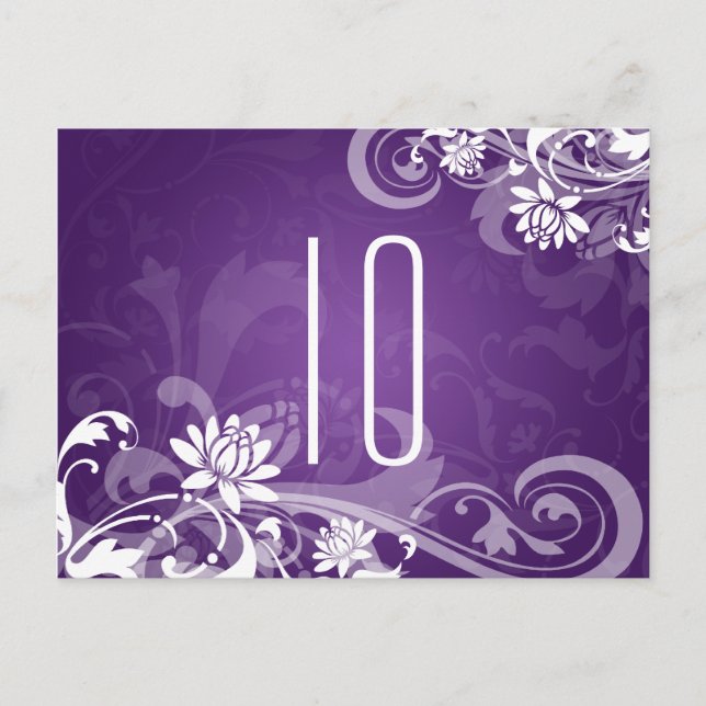 Elegant Bordsnummer Blommigt Swirls Lila (Framsida)