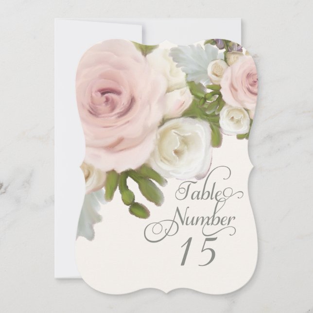 Elegant Bordsnummer Cards Scalloped Ro w Löv (Framsida)