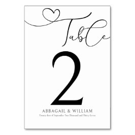 Elegant Bordsnummer Script Black & White Bröllop