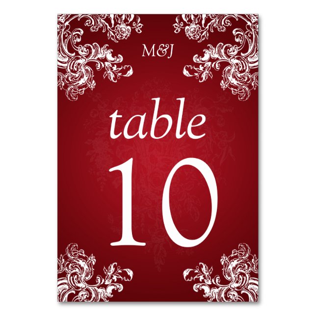 Elegant Bordsnummer Vintage Swirls 2 Red (Framsidan)