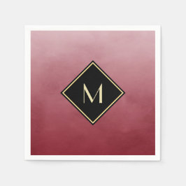 Elegant Borstad Röd Med Enkel Guldmonogram Pappersservett