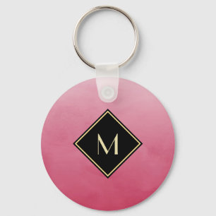 Elegant Borstad Rosa Med Enkel Guldmonogram Nyckelring