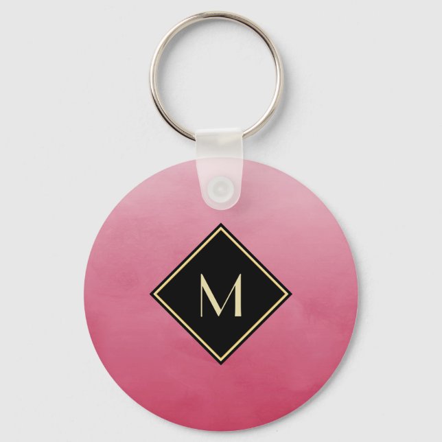 Elegant Borstad Rosa Med Enkel Guldmonogram Nyckelring (Framsida)