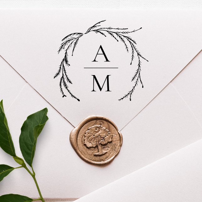 Elegant Botanica Wreath Wedding Initials Stämpel (Skapare uppladdad)
