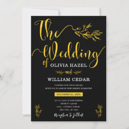 Elegant Botanical Black Gult Anpassad Bröllop Inbjudningar