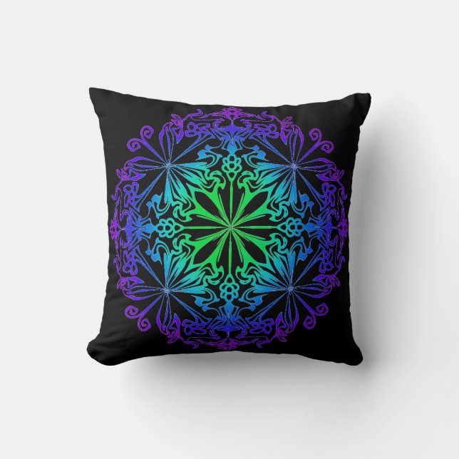 Elegant botanical boho teal grönt zen mandala kudde (Framsida)