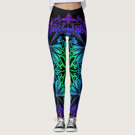 Elegant botanical boho teal grönt zen mandala leggings