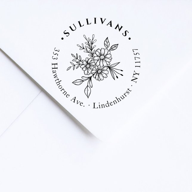 Elegant Botanical Bouquet Anpassningsbar Returadre Självfärgande Stämpel (Skapare uppladdad)