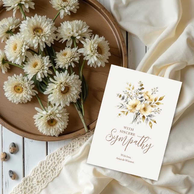Elegant Botanical Bouquet Ivory Tones Sympathy (Elegant Botanical Bouquet Ivory Tones Branches and Flowers Sympathy Card Design. )